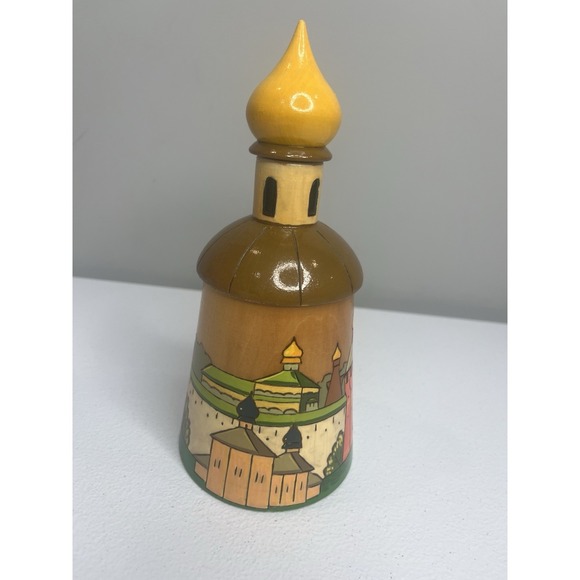 Vtg Russian Treasure Box Canister Jar Hand Carved Wooden Lidded Made In USSR - Picture 6 of 15